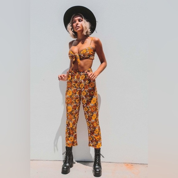 Her Pony vintage floral print high waist pants nwt